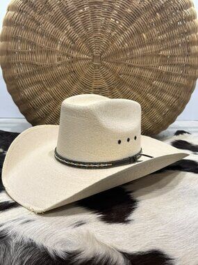 Stetson Square Palm Leaf Cowboy Hat Brick Crown 6 7/8